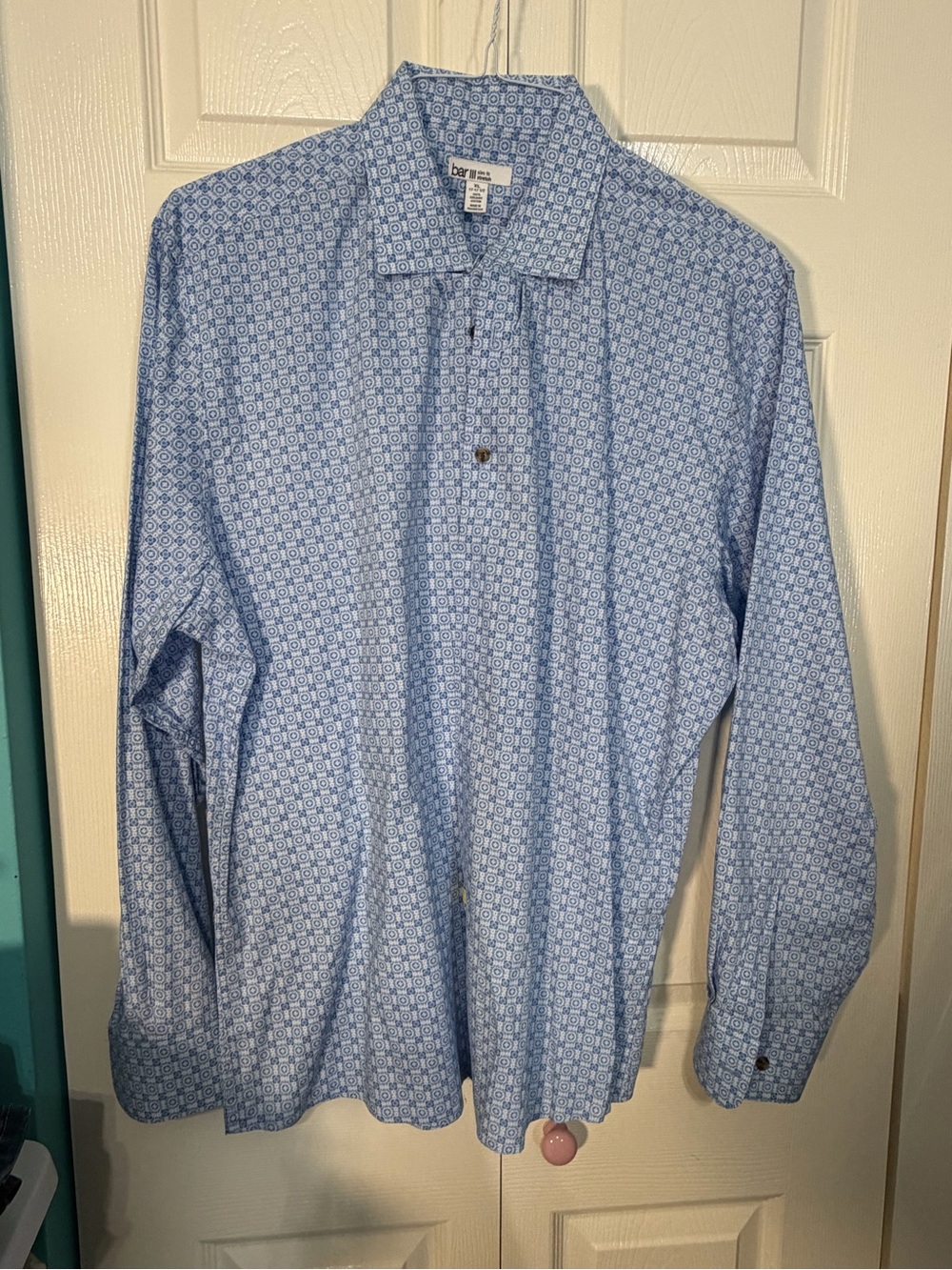 Bar iii Men's Blue Patterned Long-Sleeve Dress Shirt